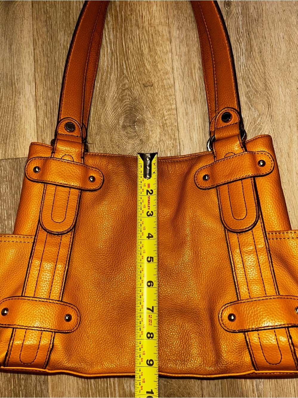 Tignanello Perfect 10 Mustard Yellow Pebbled Leather Studded Shoulder Bag Hobo - Picture 12 of 16